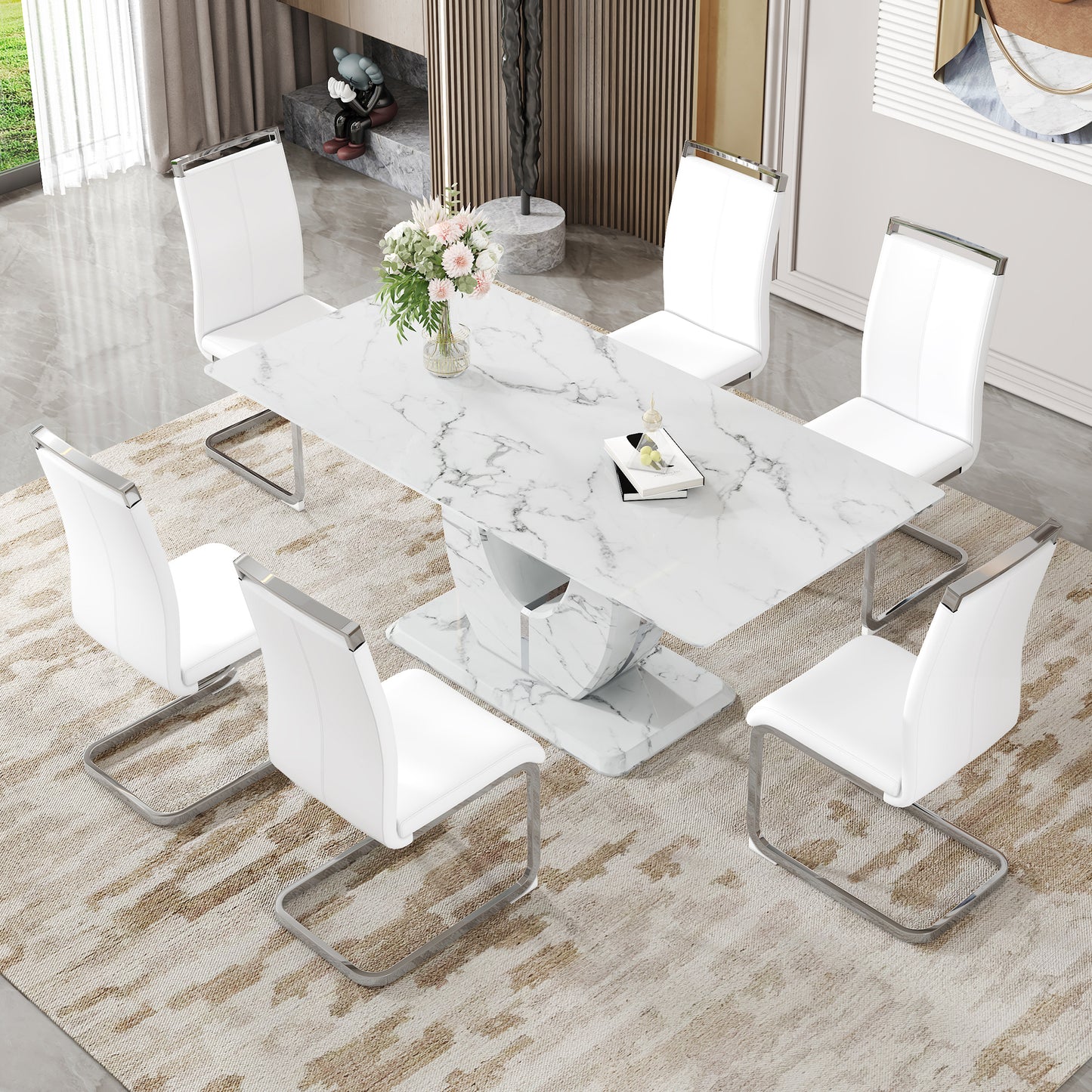 Modern white dining chairs with chrome legs