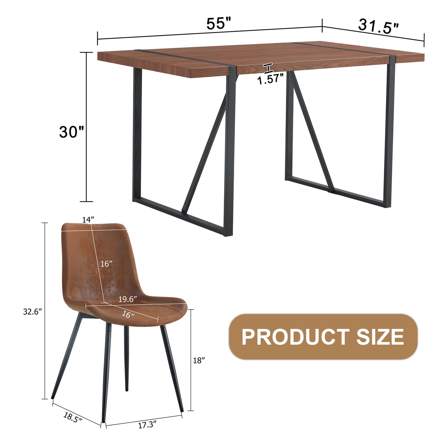 Rustic dining table with dark wood top and metal legs