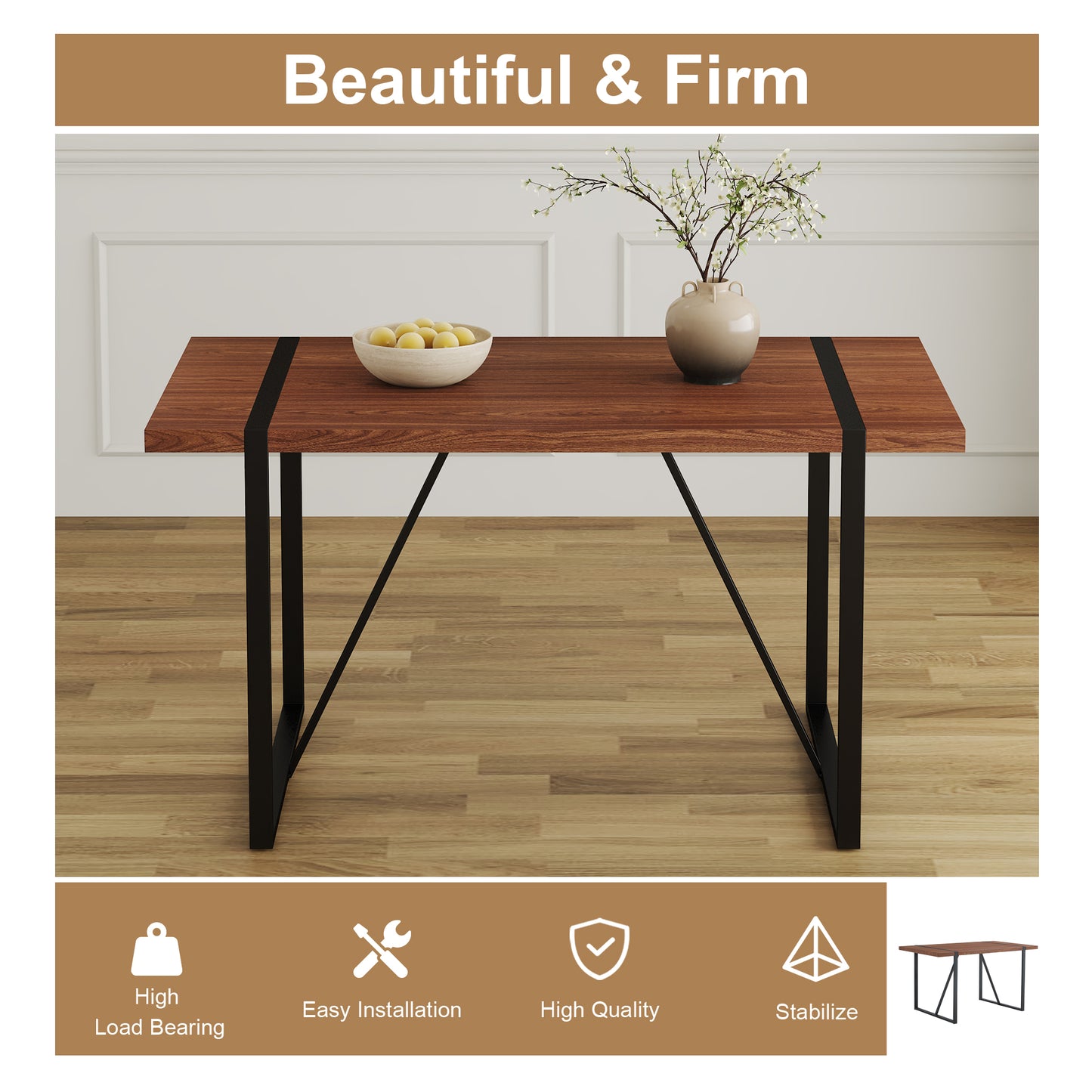 Rustic wood top desk with black metal hairpin legs and minimalist design