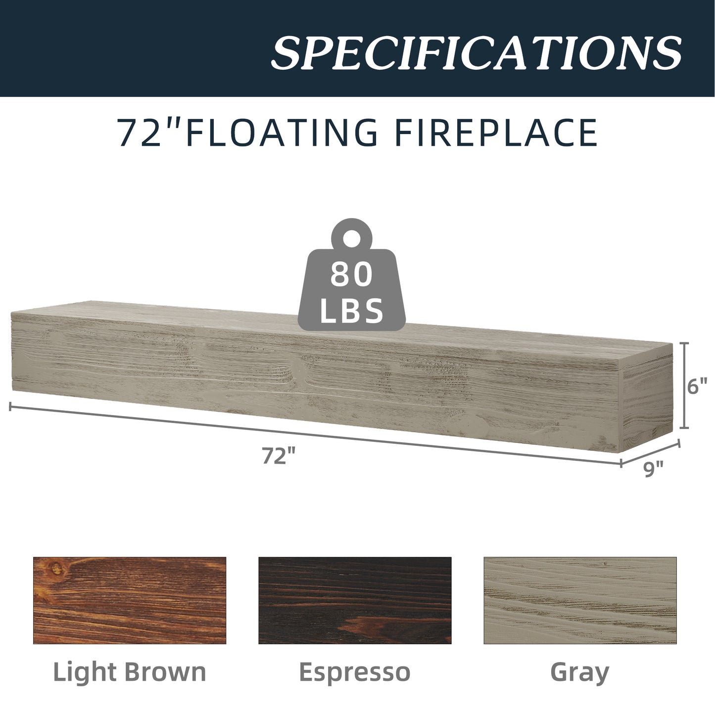 gray wood floating fireplace mantel