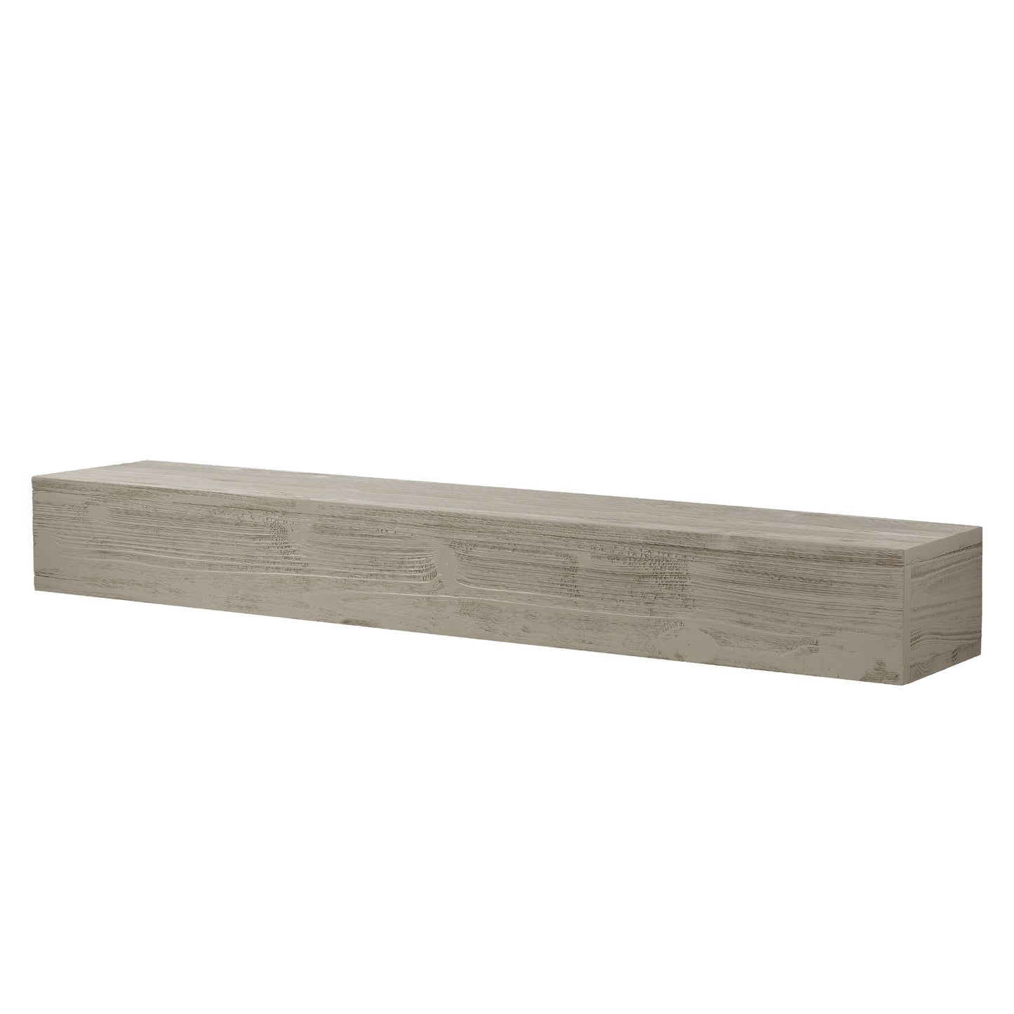 Rustic faux wood mantel shelf in light brown with textured finish