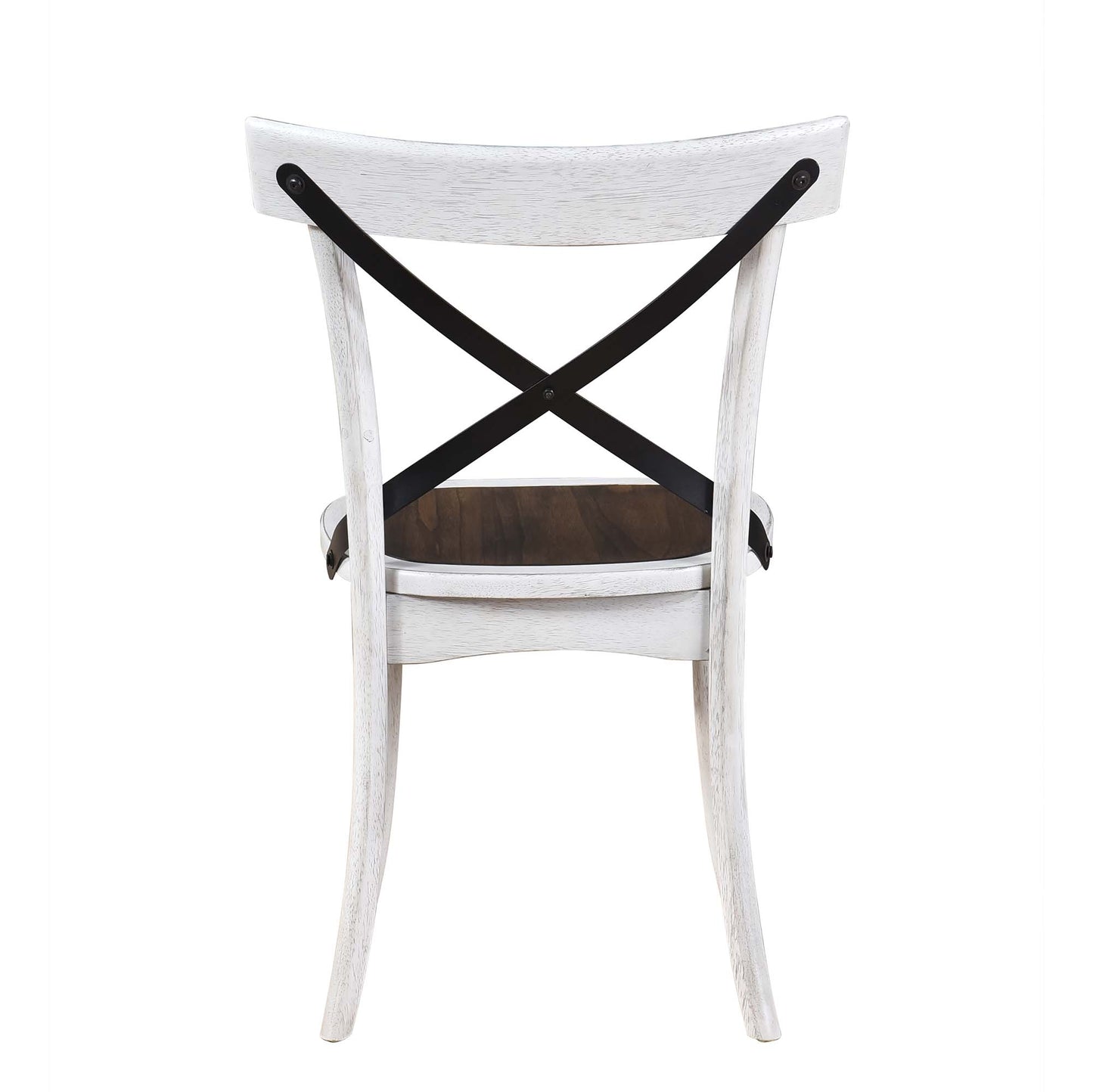 White wooden crossback chair with dark wood seat