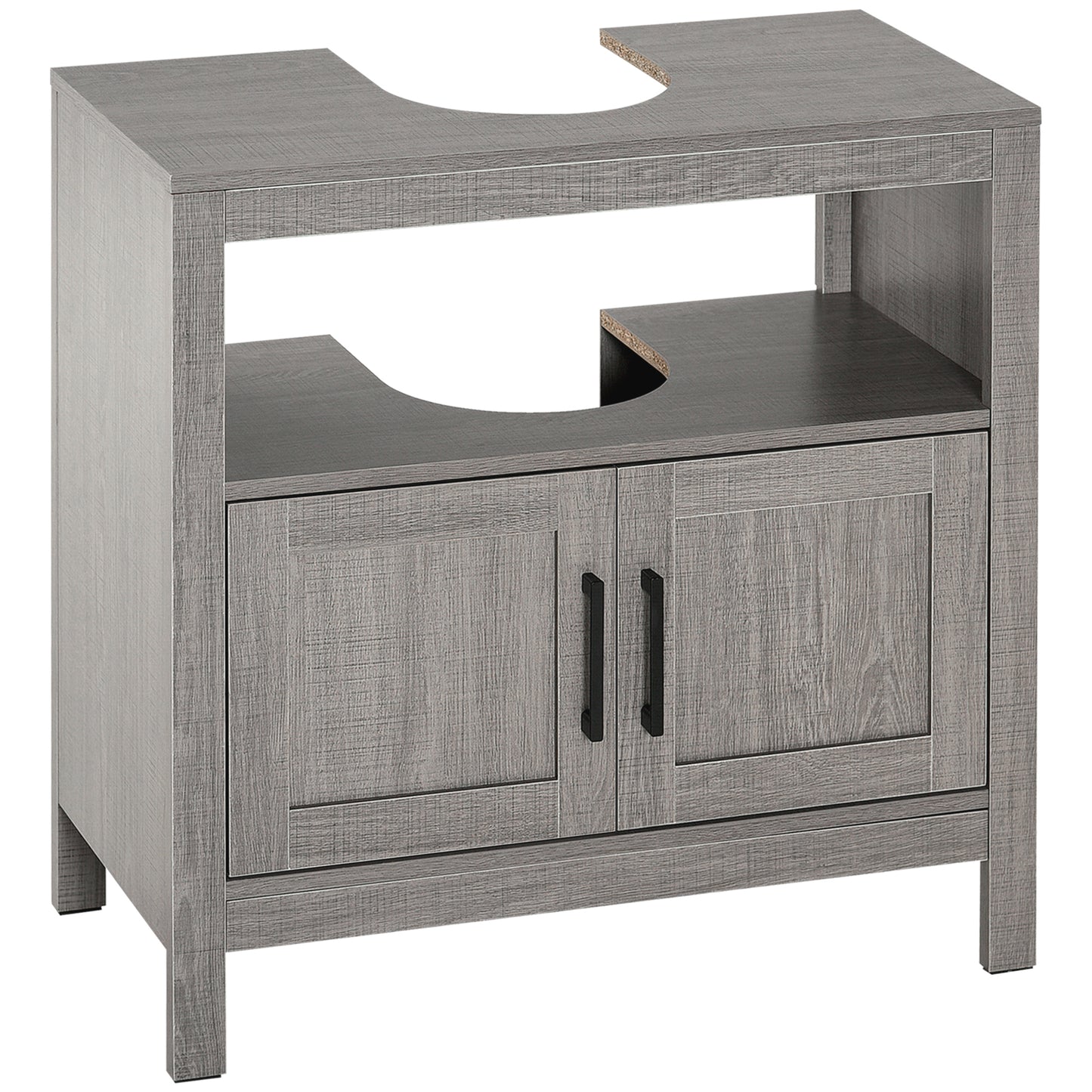 Gray wooden vanity base with two doors