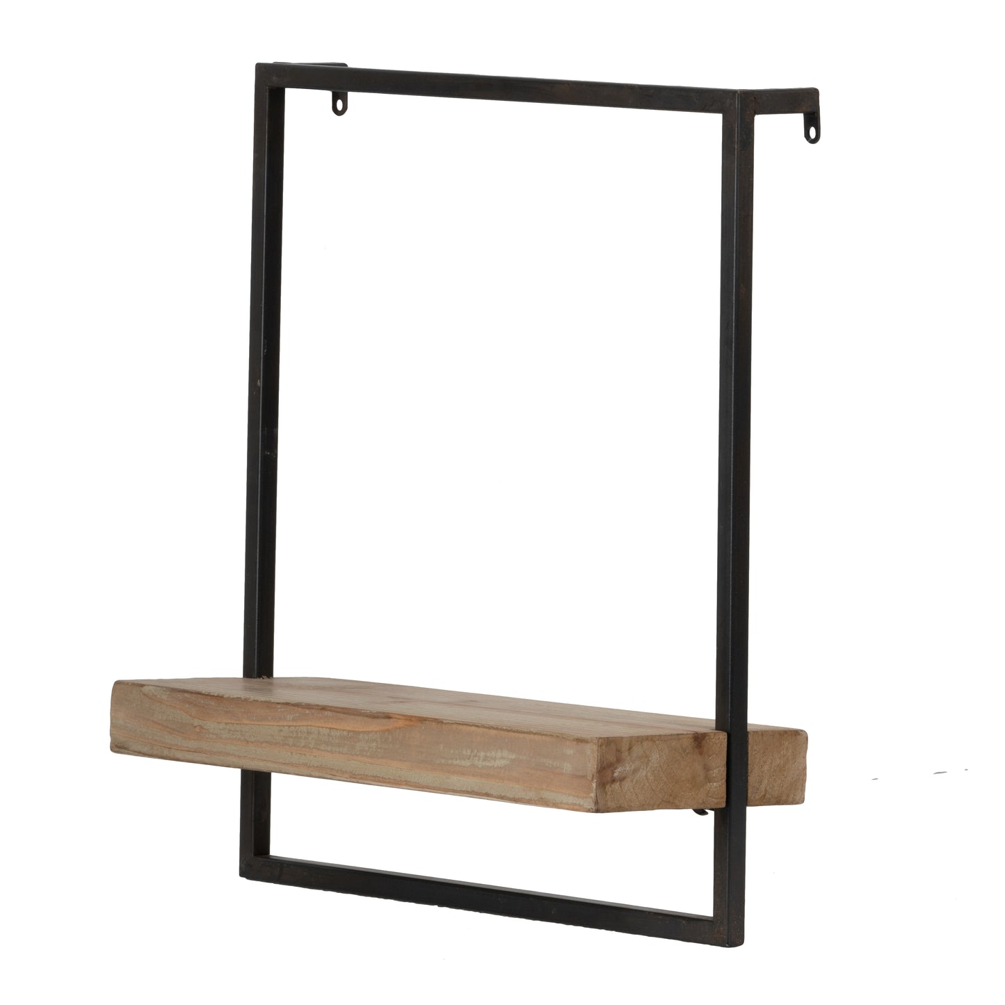 Rustic wood and black metal floating wall shelf