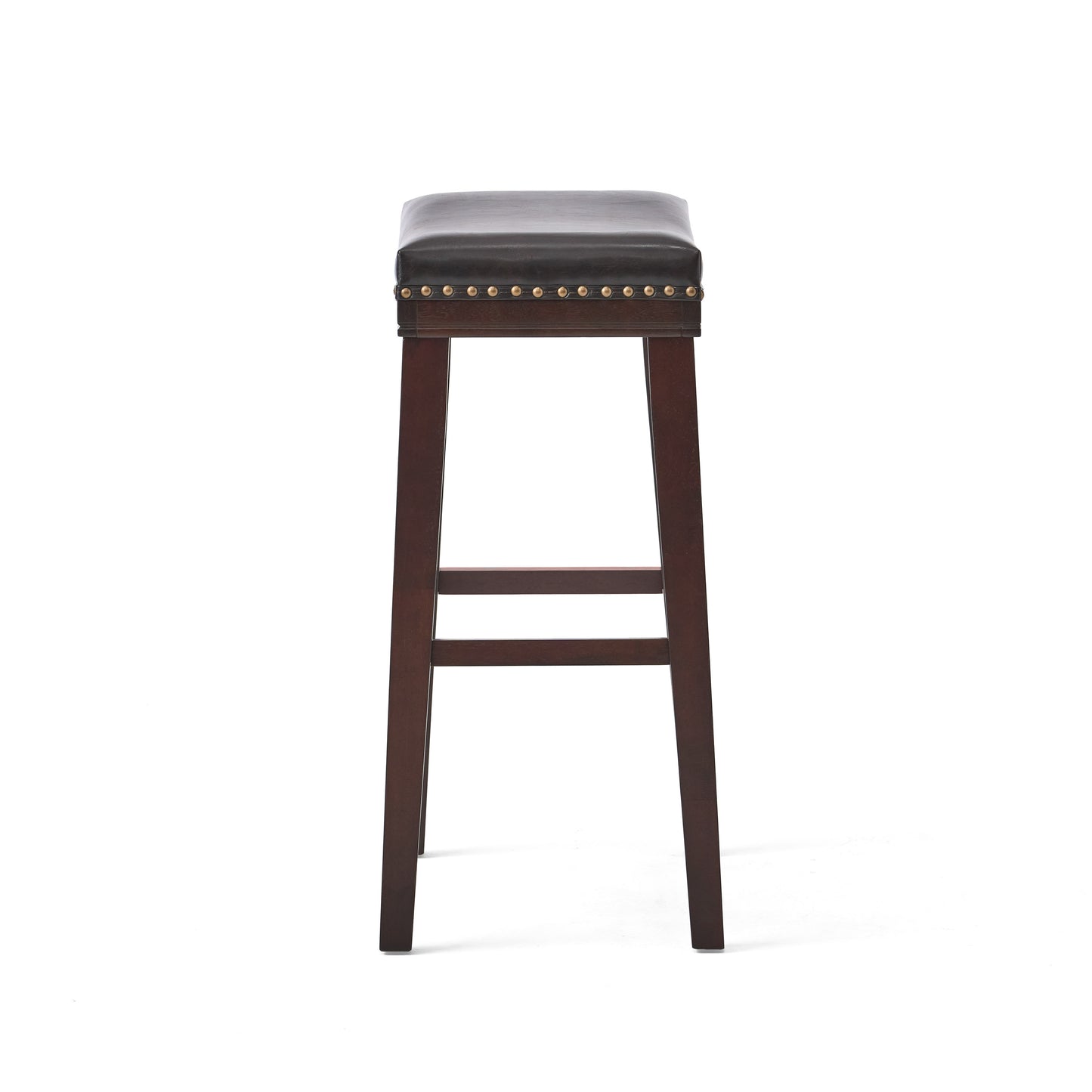 Dark brown faux leather bar stool with nailhead trim