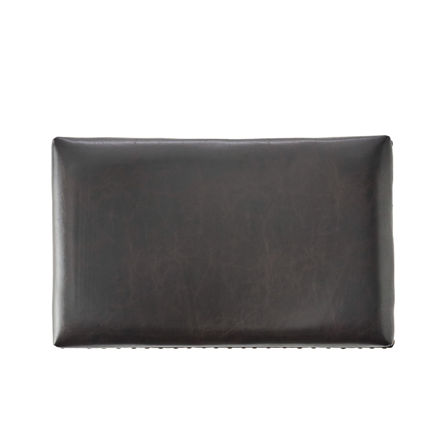 Dark brown faux leather ottoman top with decorative nailhead trim detail