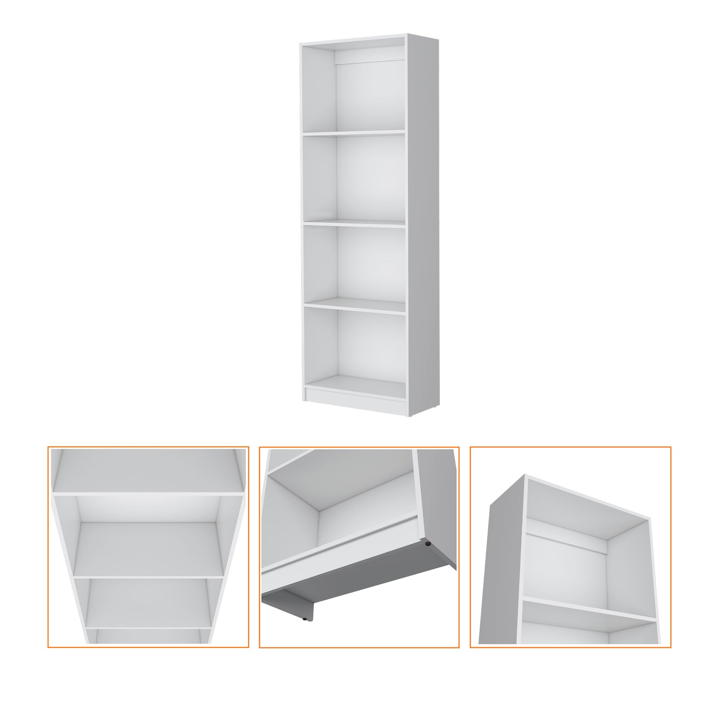 Tall white fourshelf bookcase