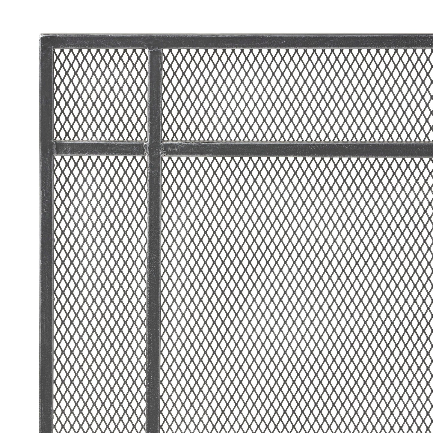 Closeup of dark gray expanded metal mesh with diamond pattern