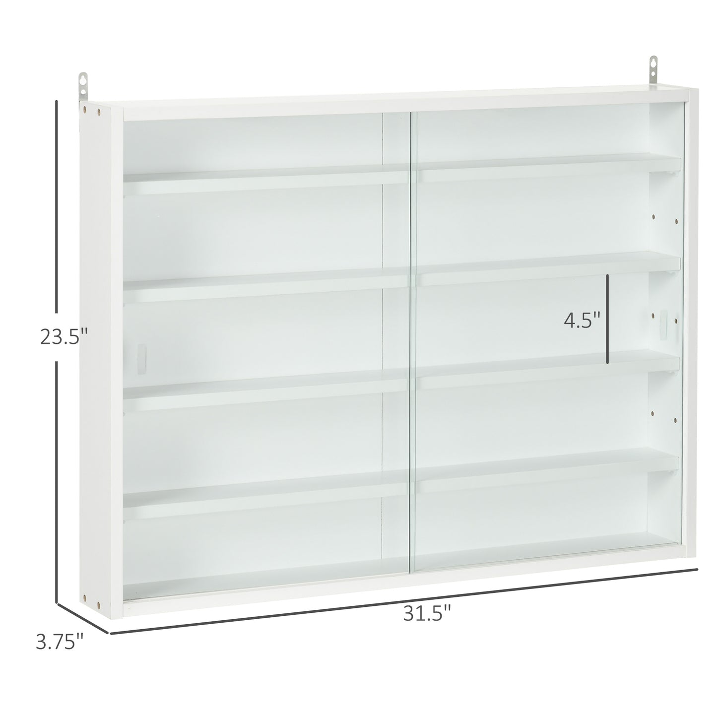 White wall display cabinet with sliding glass doors and shelves