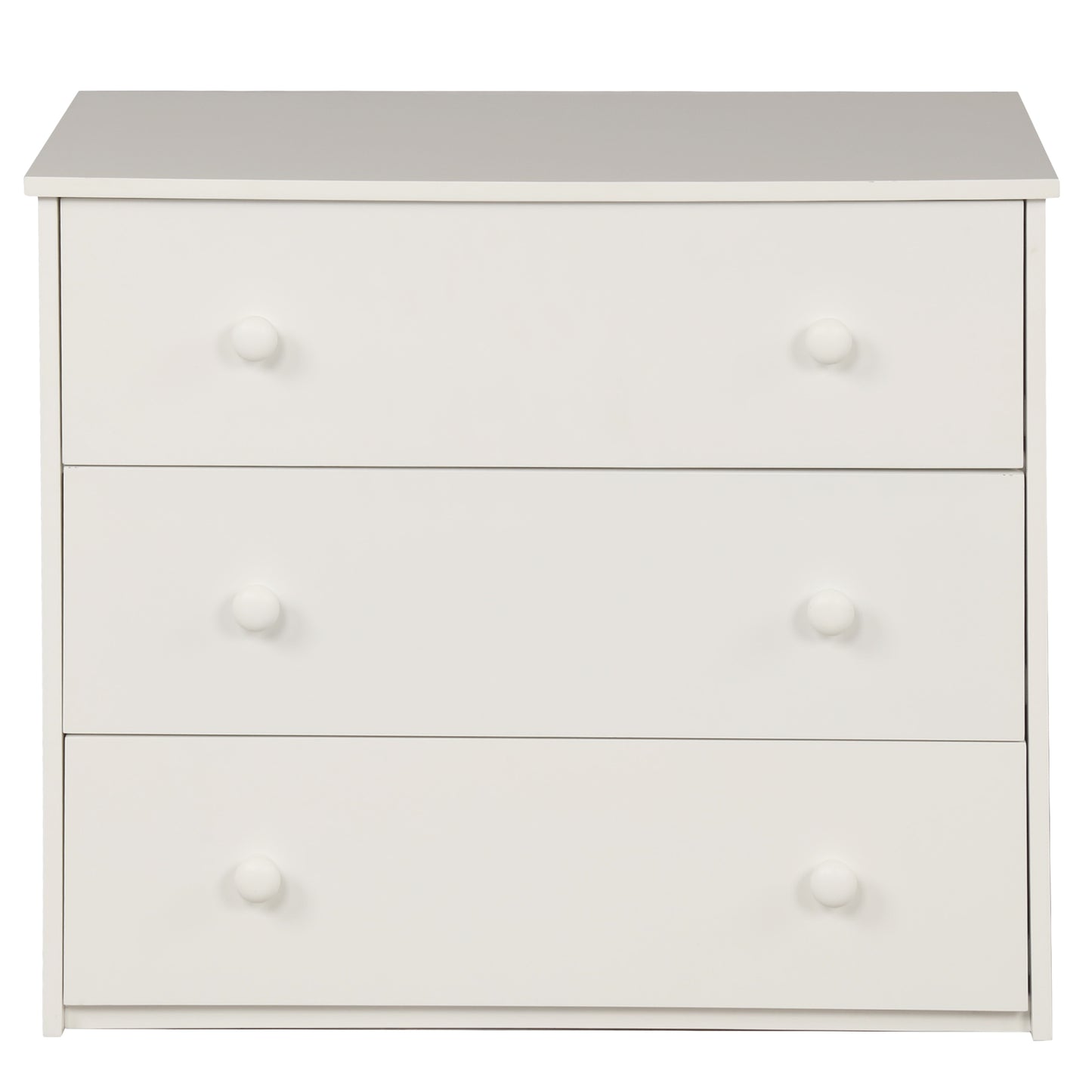 White threedrawer dresser with round knobs