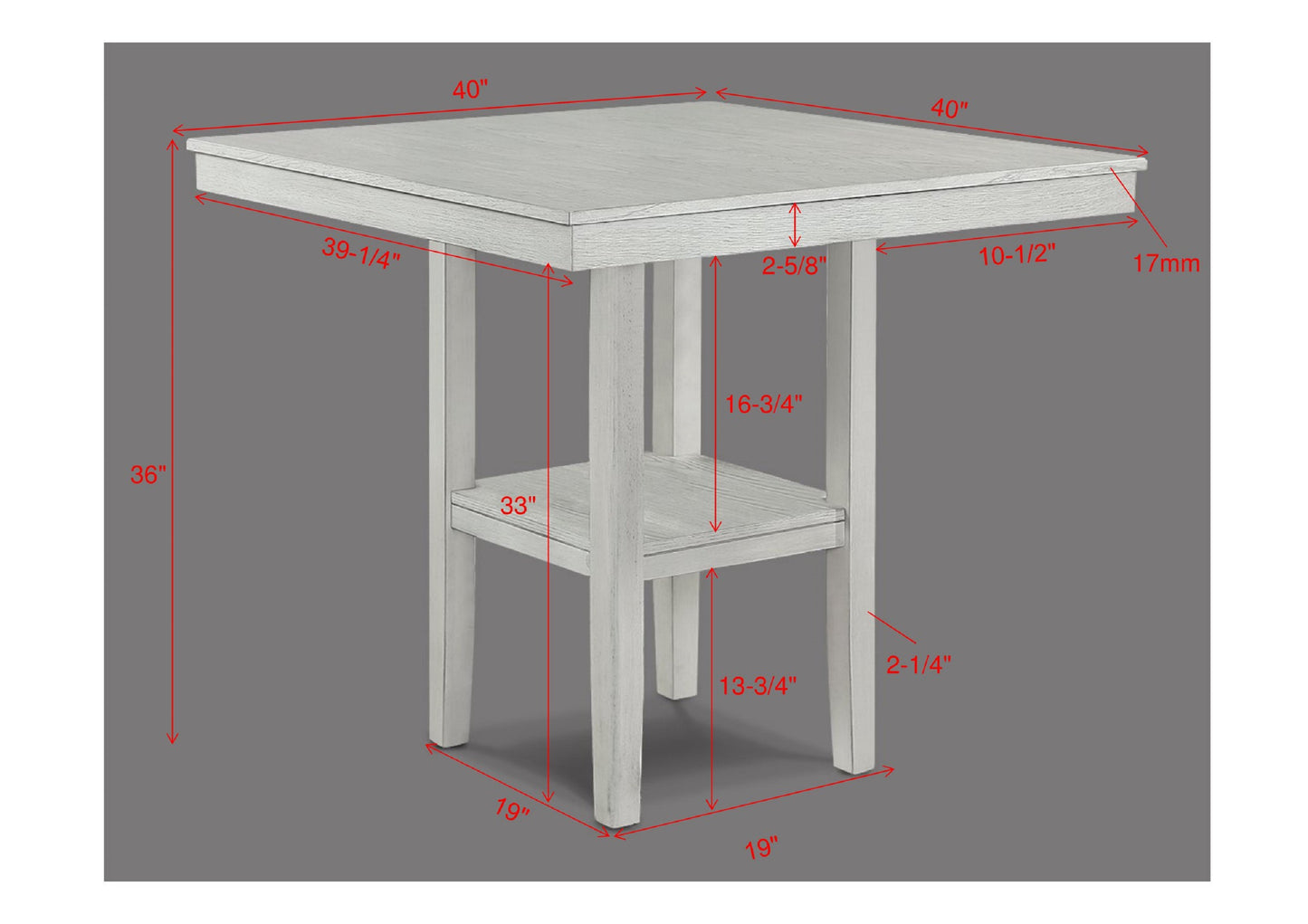 White distressed wood counter height table with shelf