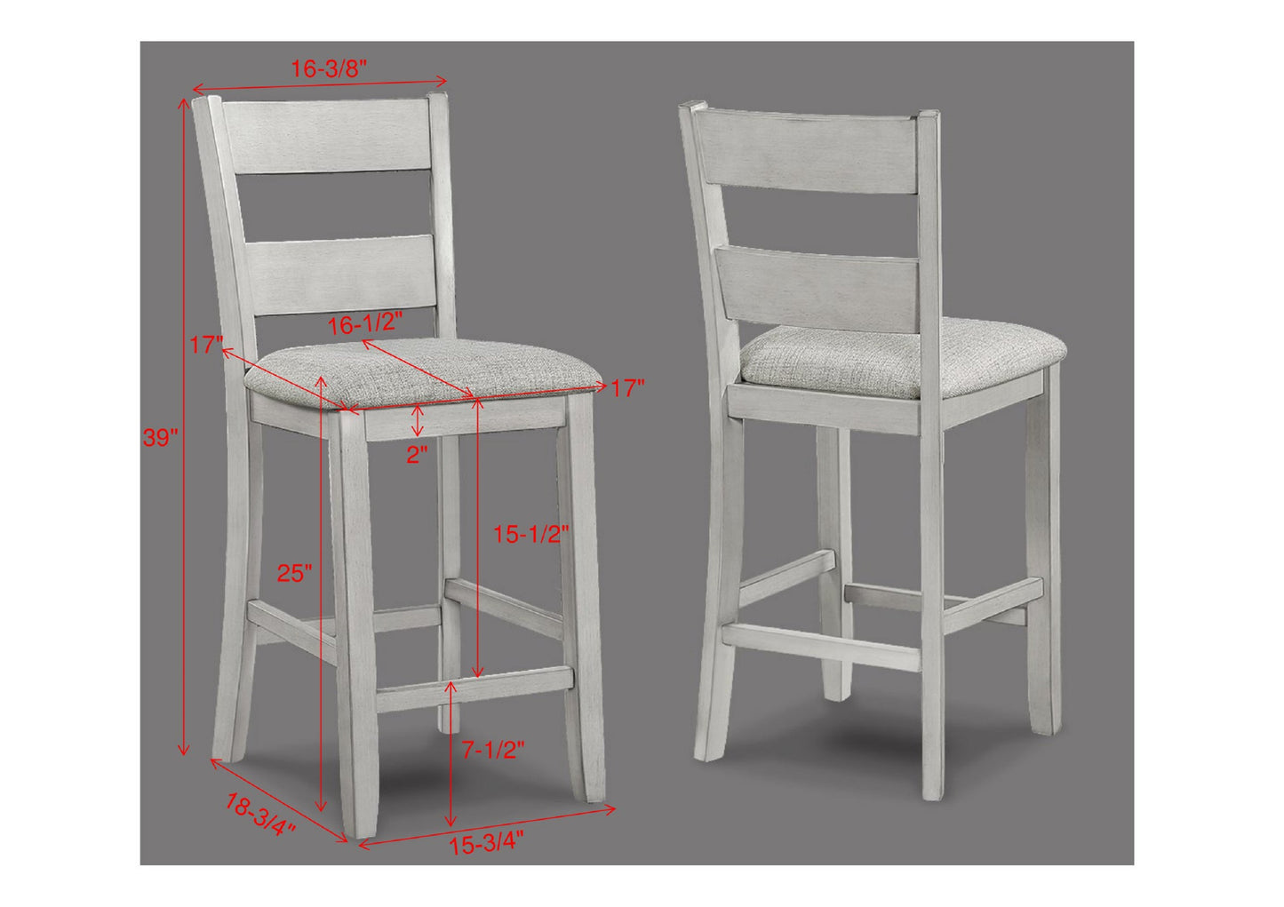 Light gray wooden counter stool with upholstered seat