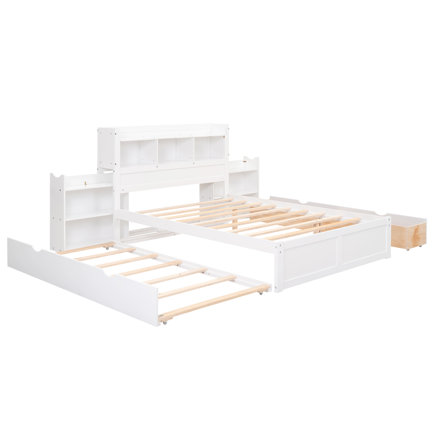 White wooden captains bed with drawers and trundle