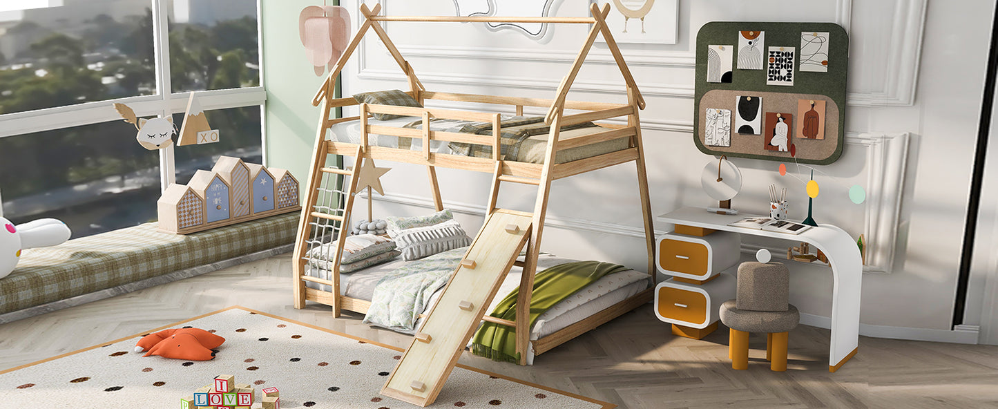 Wooden bunk bed with slide and ladder perfect for kids bedrooms