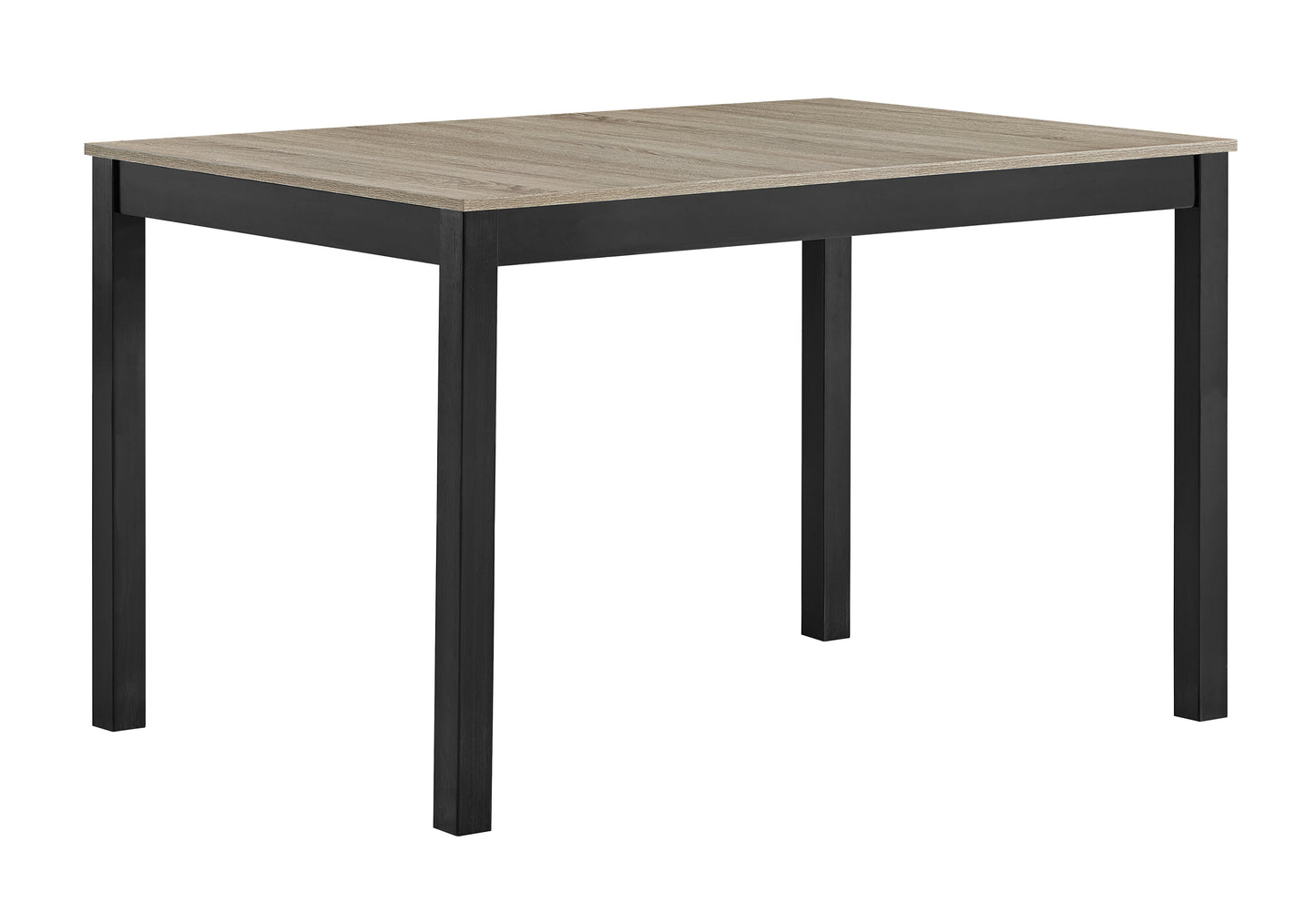 Rustic wood veneer dining table with black metal legs