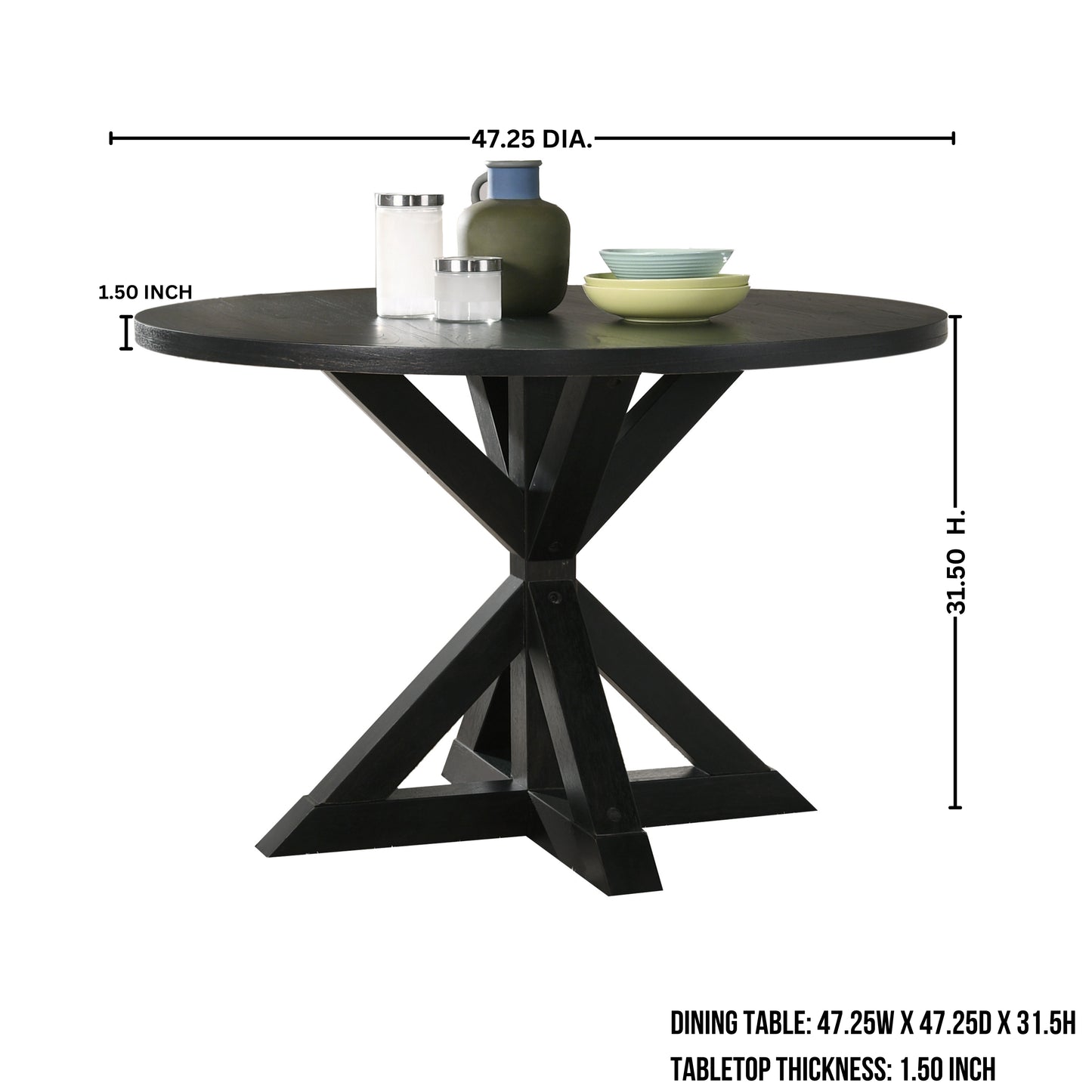 Black wooden dining table with pedestal base