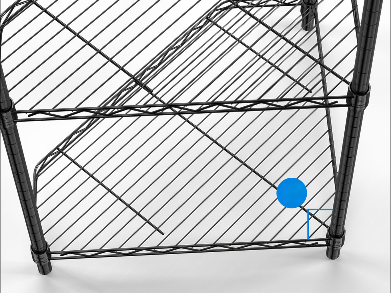Black wire shelving unit with multiple tiers