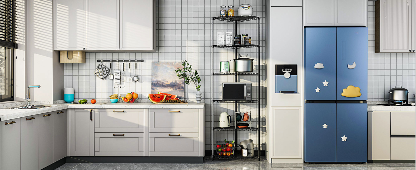 Modern grey kitchen cabinets with brushed gold handles