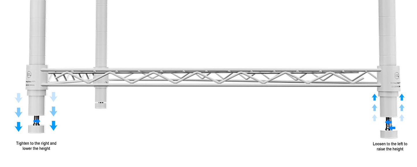 White wire shelf leg with adjustable leveling foot
