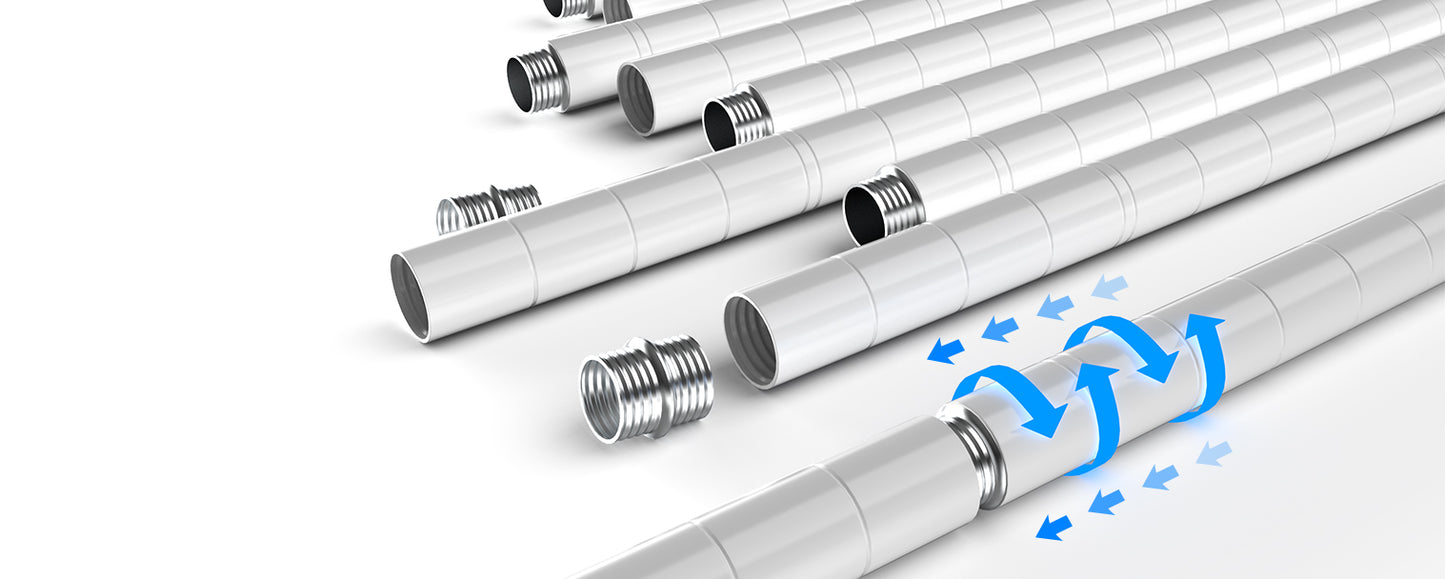 White HVAC ducting pipes with threaded connectors for easy assembly