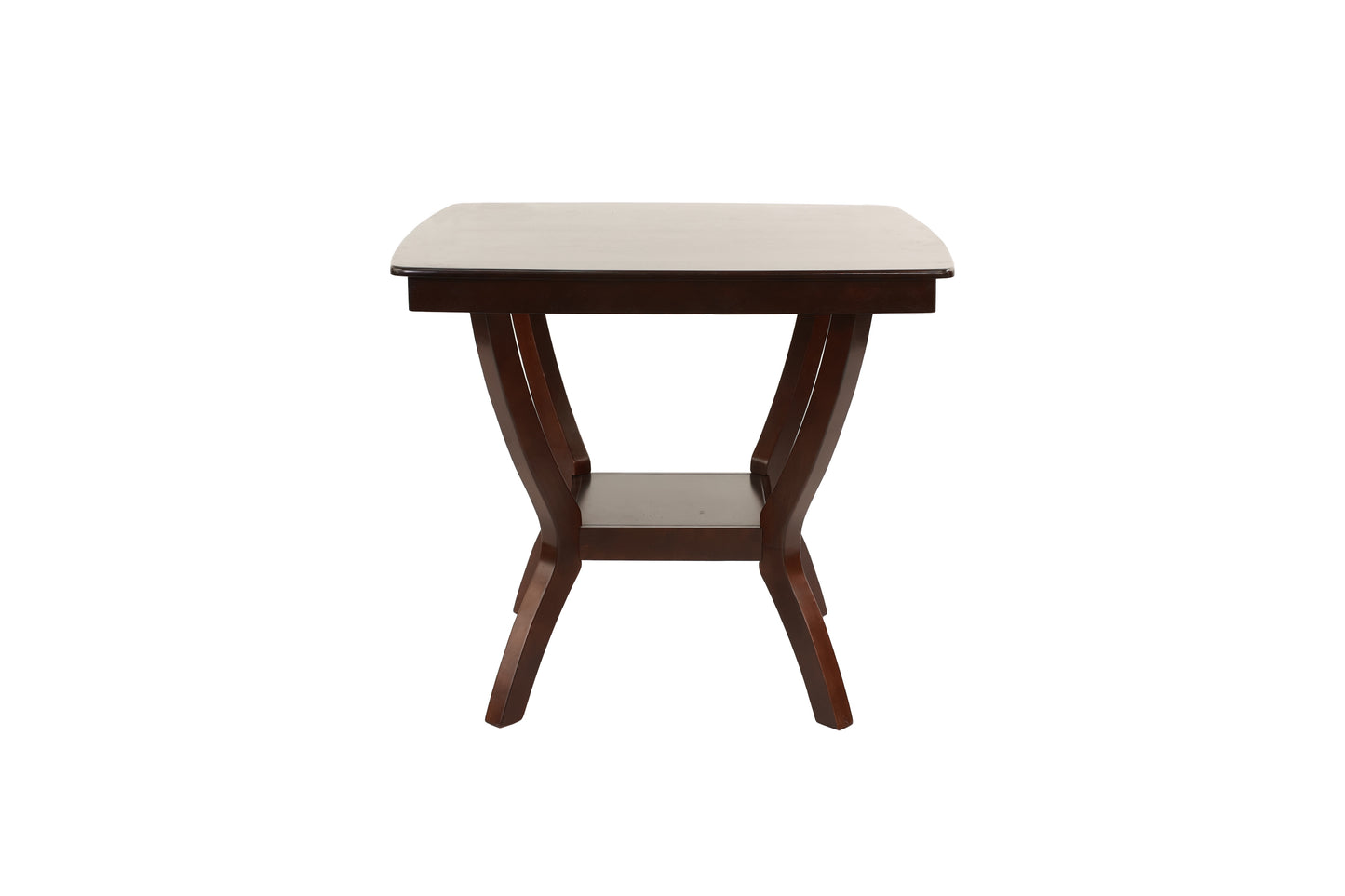 Dark wood accent table with curved legs and lower shelf