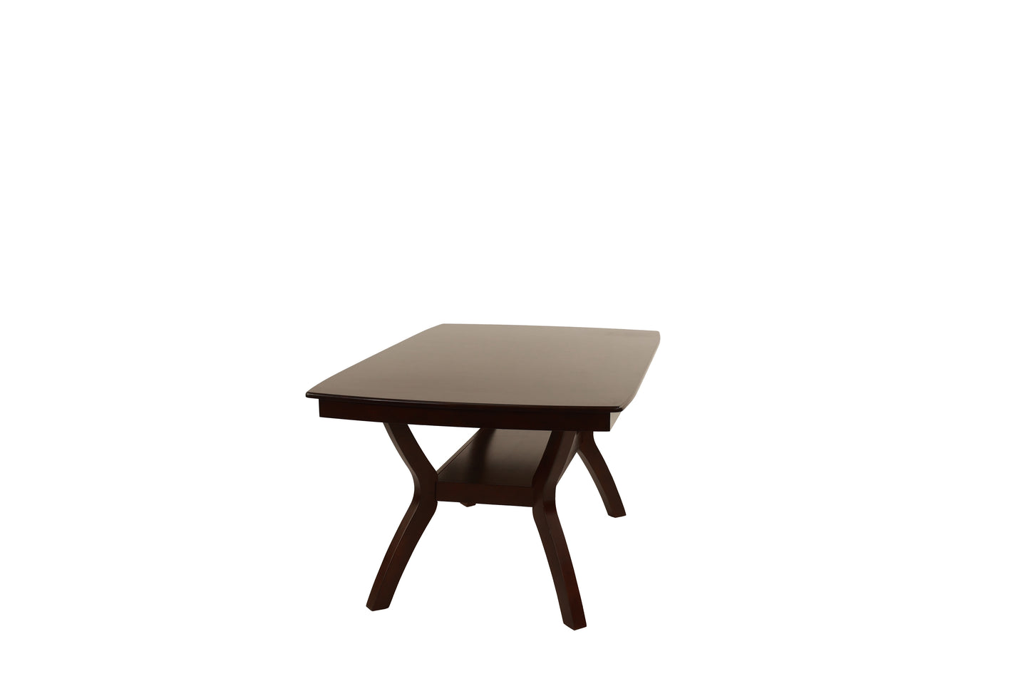 Dark brown wooden console table with curved legs and open shelf
