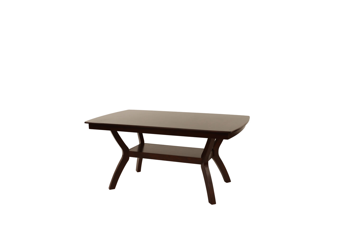 Dark brown modern side table with shelf and curved legs