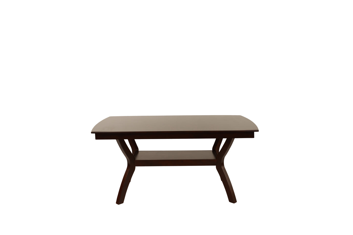 Dark brown wooden coffee table with a shelf