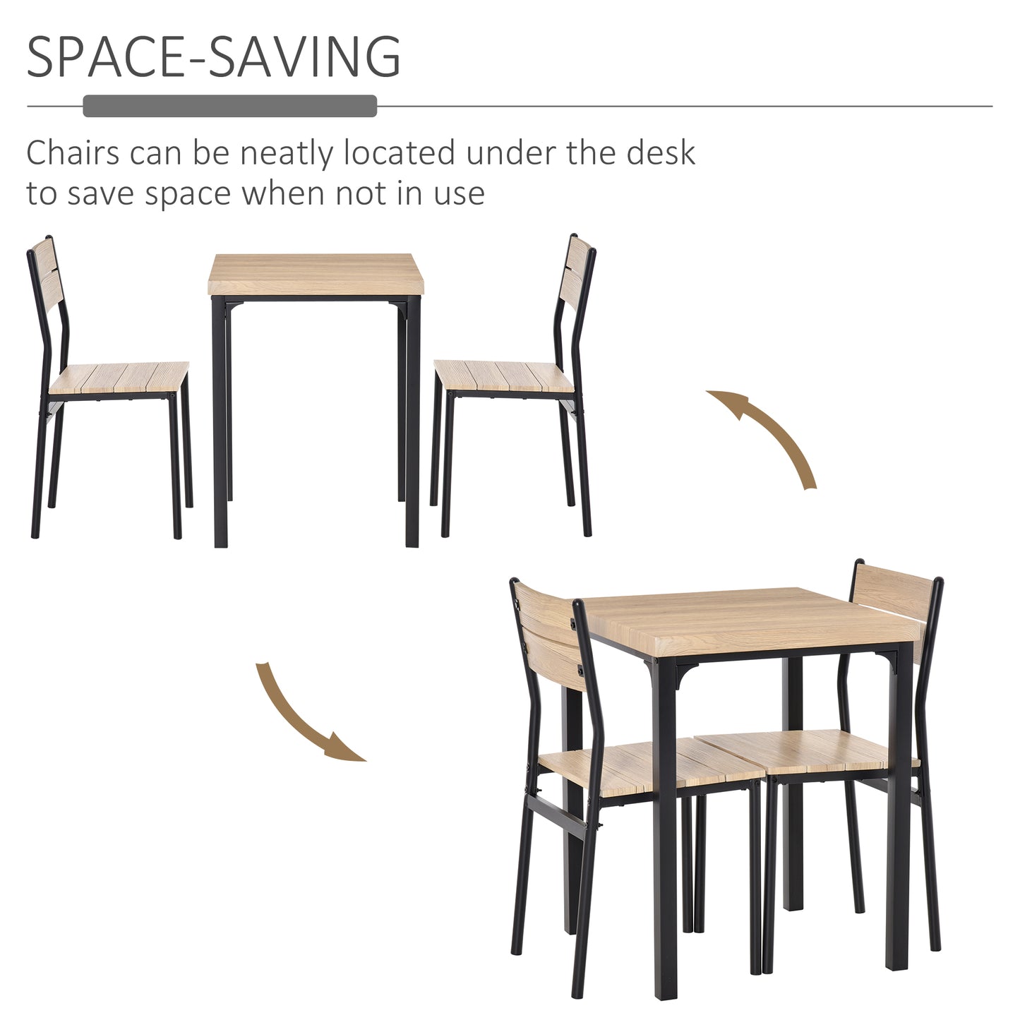 Modern dining set with woodlook tabletop and black metal frame
