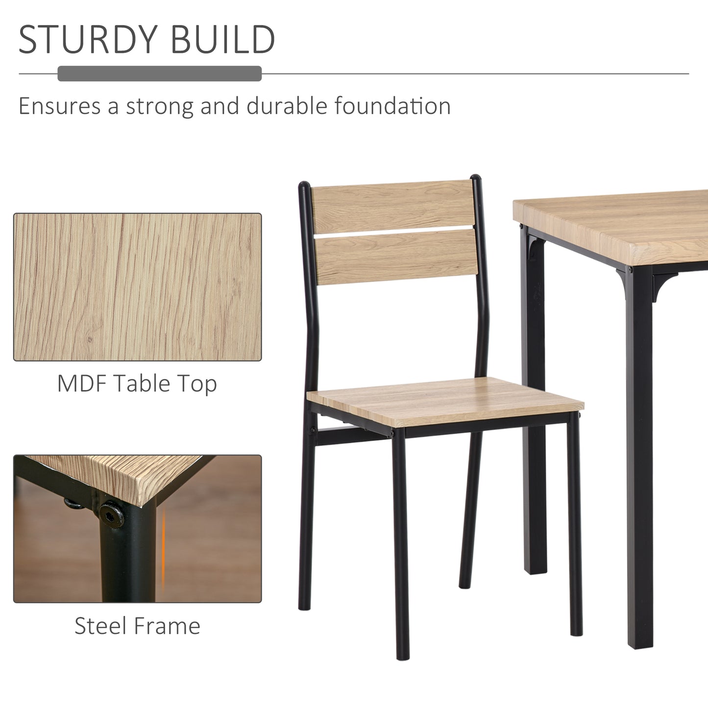 Light oak MDF dining table with sturdy black steel frame