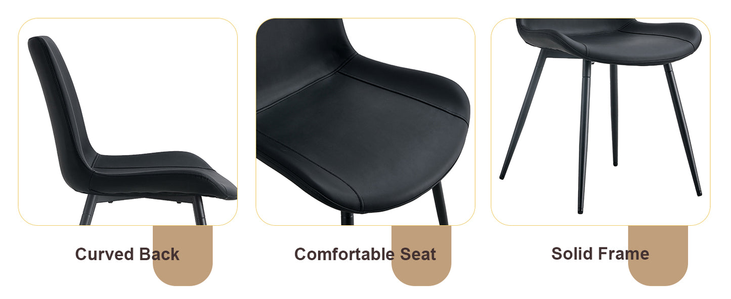 Black faux leather dining chair with curved back