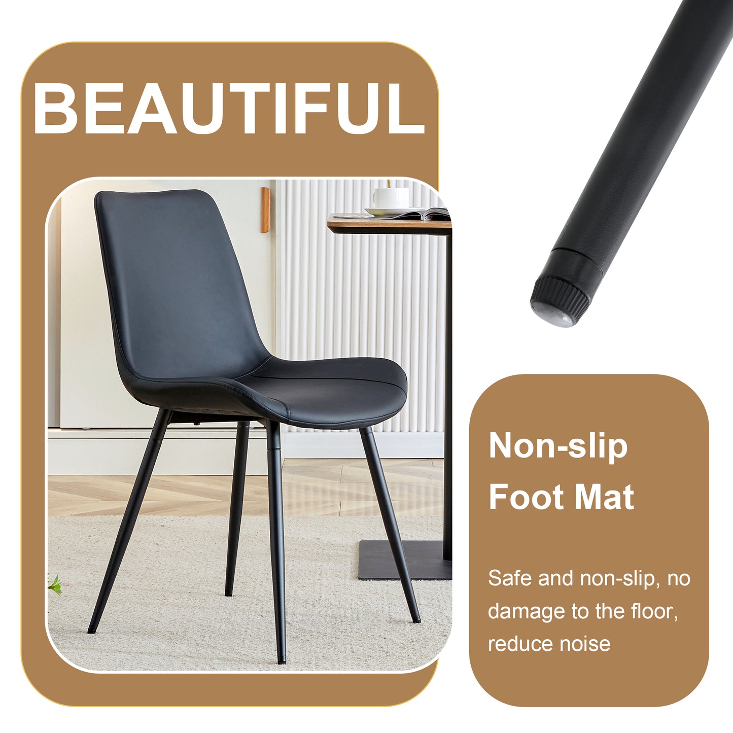 Black upholstered dining chair with metal legs