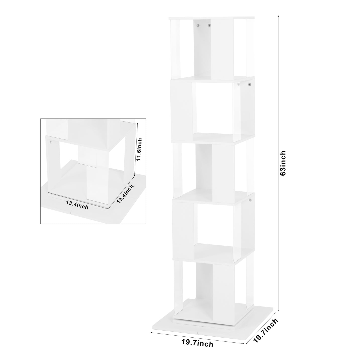 Tall white tier bookshelf with open cube shelves