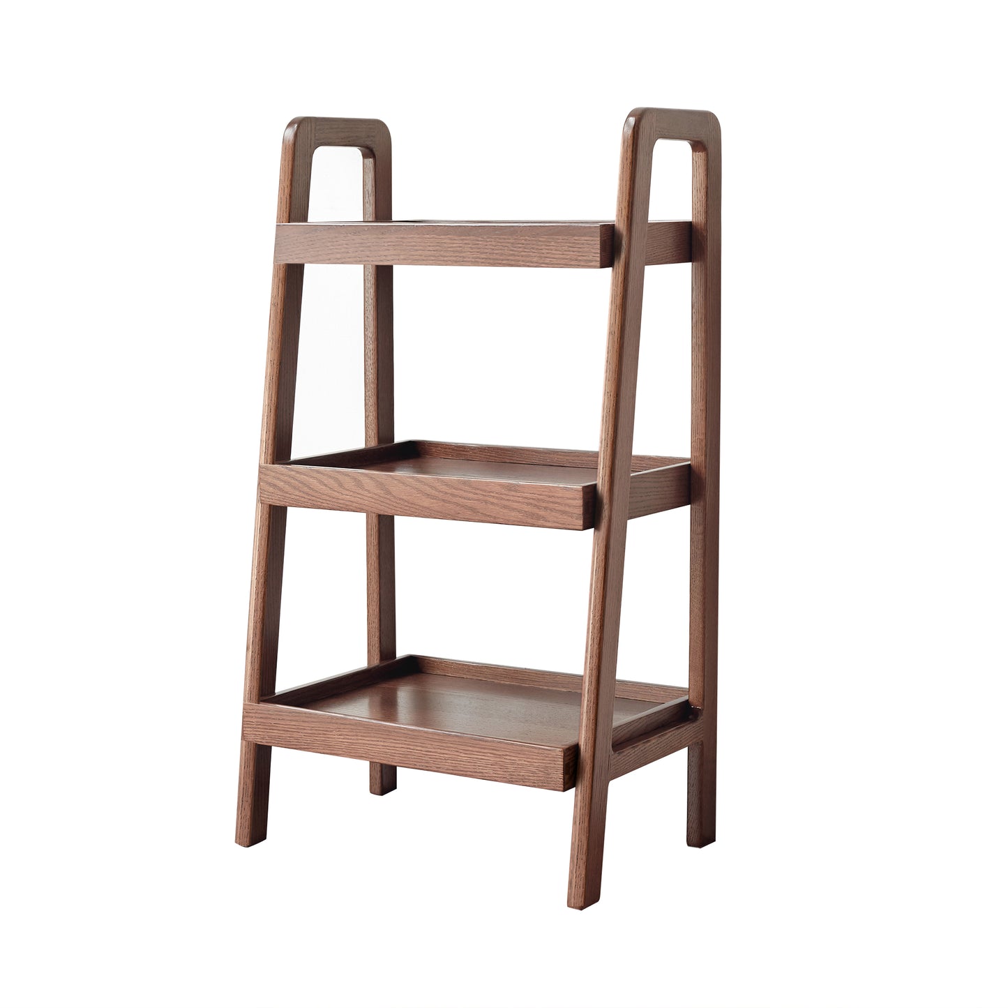 Wooden ladder shelf with three tiers