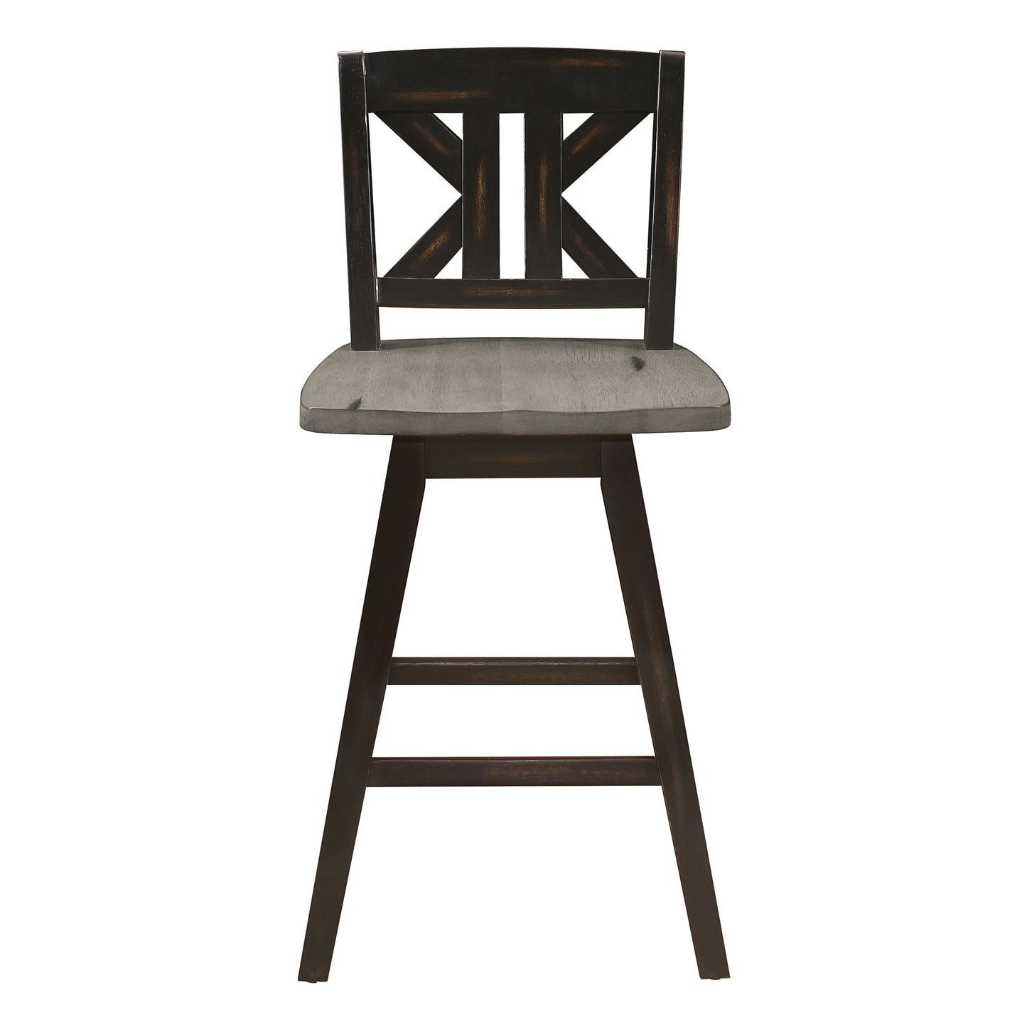 TREATLIFE HOME Set of 2 Counter Height Swivel Chairs, Solid Rubberwood, Divided X-Back Design, Rustic Black and Gray Finish