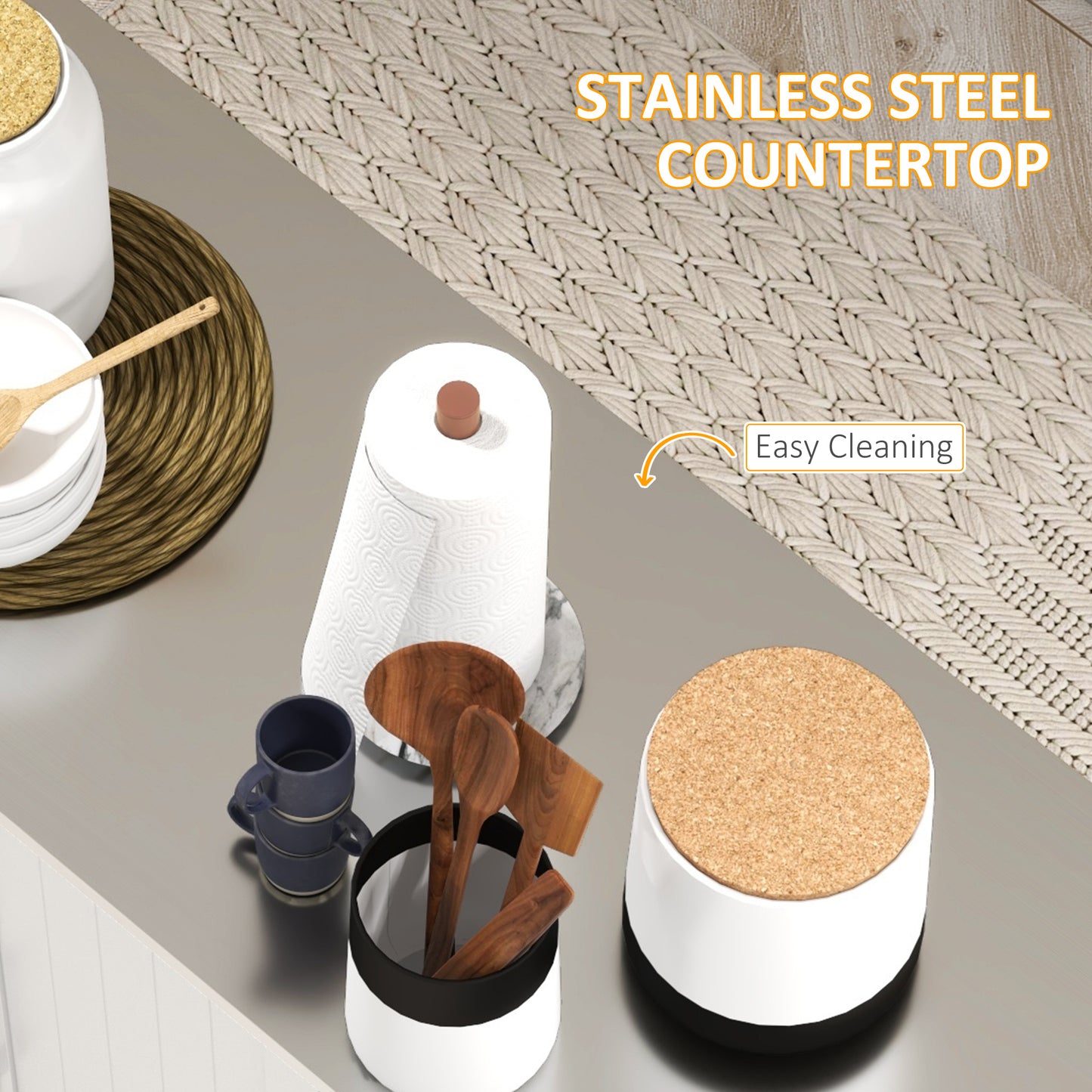Sleek stainless steel countertop surface