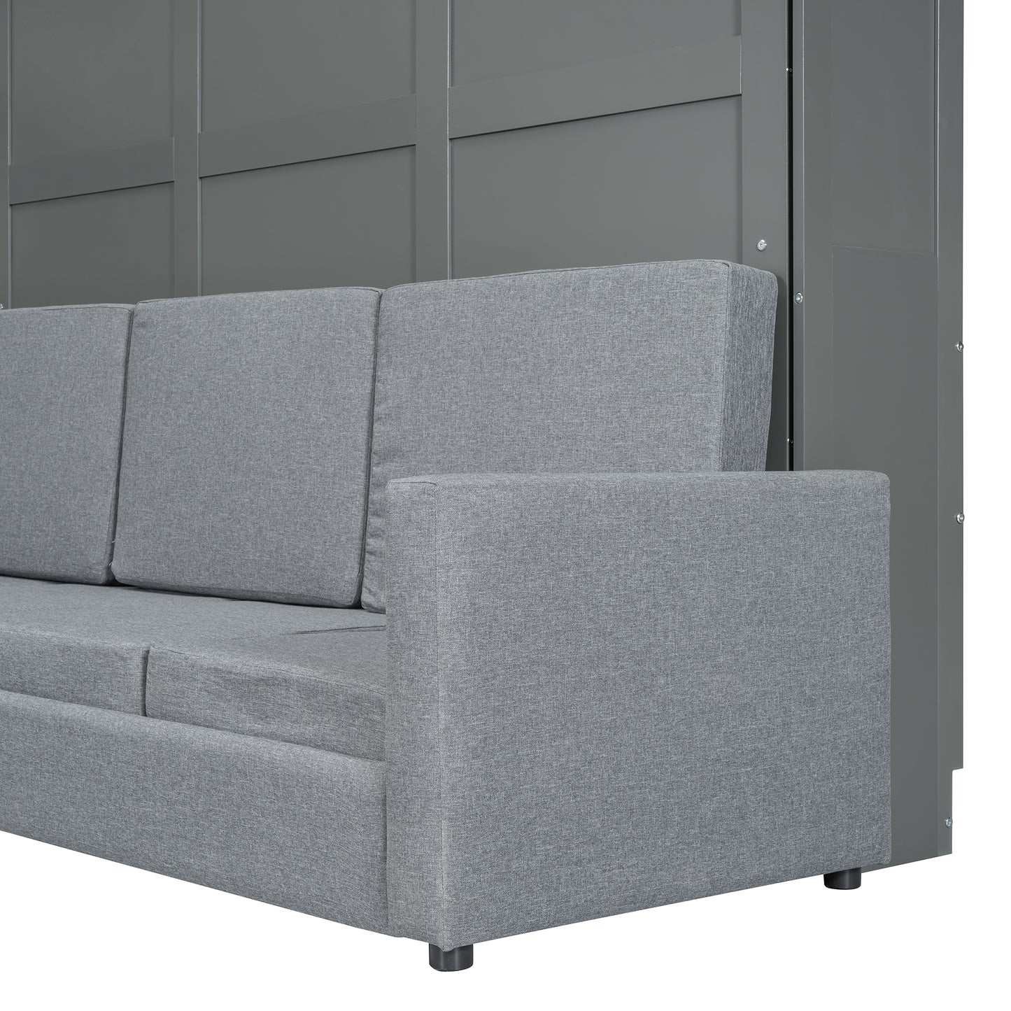 Grey upholstered sofa with tailored cushions