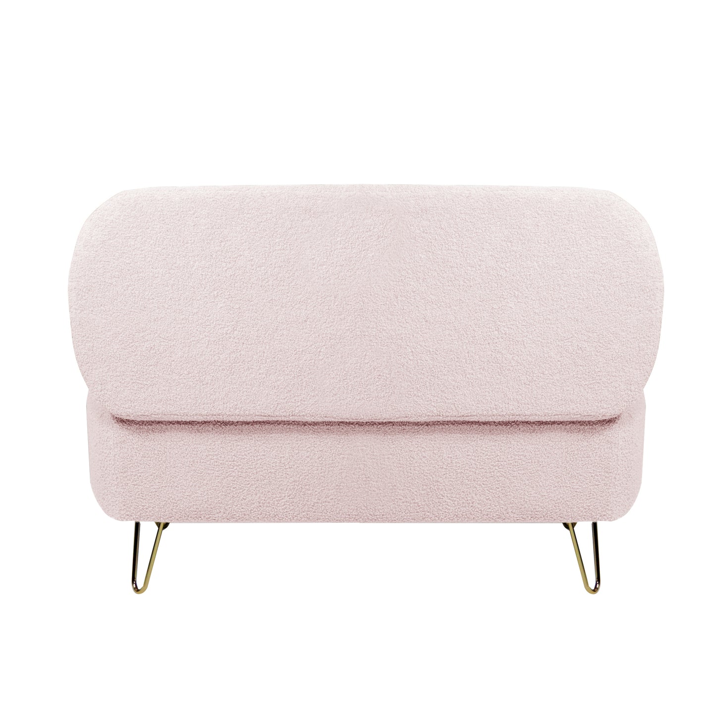 Pink boucle fabric ottoman with modern gold hairpin legs
