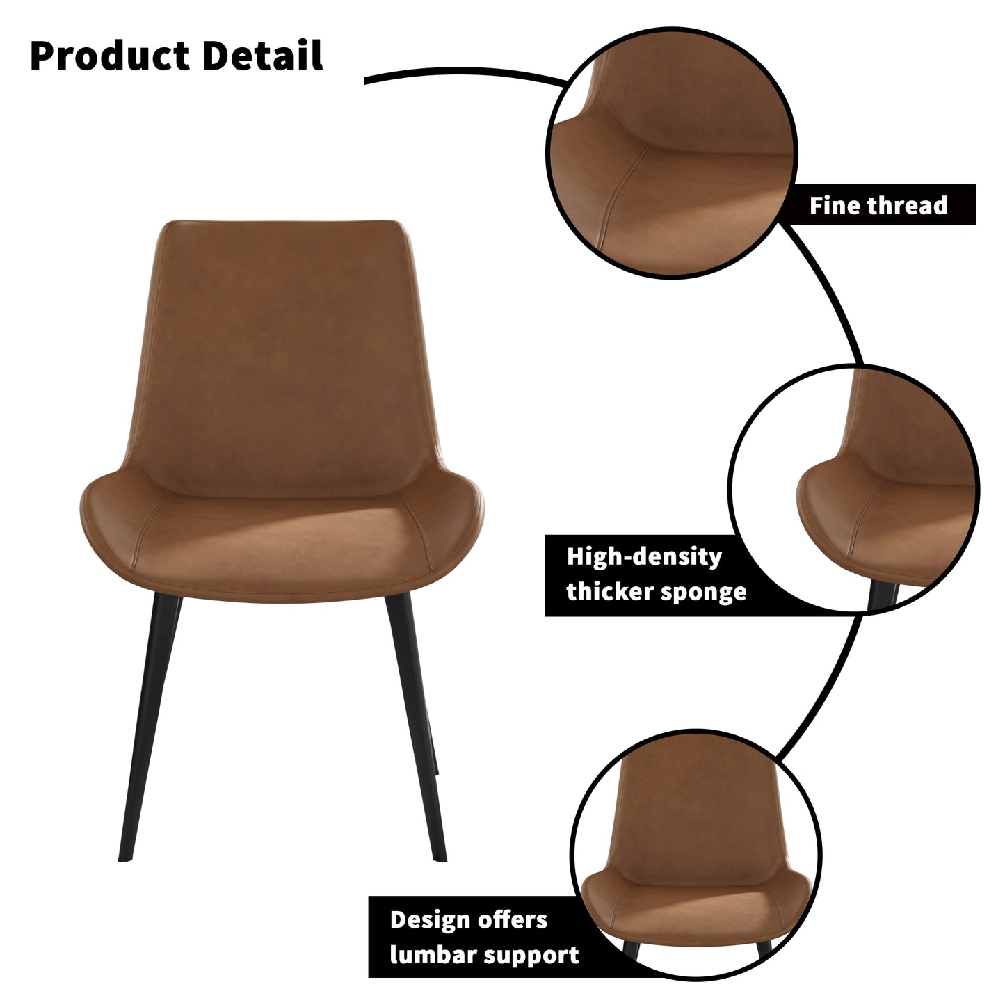 Brown faux leather dining chair with black metal legs