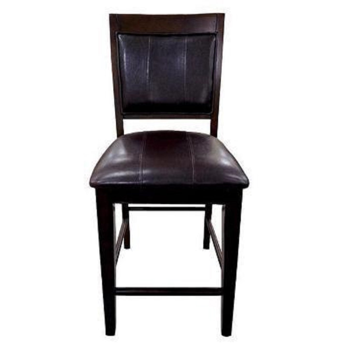Dark brown leatherette counter stool with wooden frame and padded seat