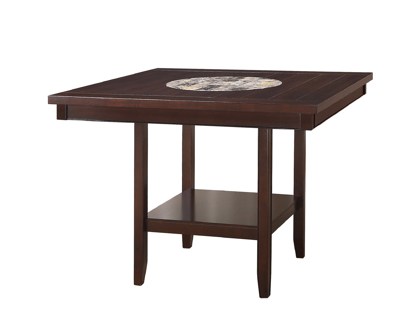 Dark brown square dining table with mosaic inlay top
