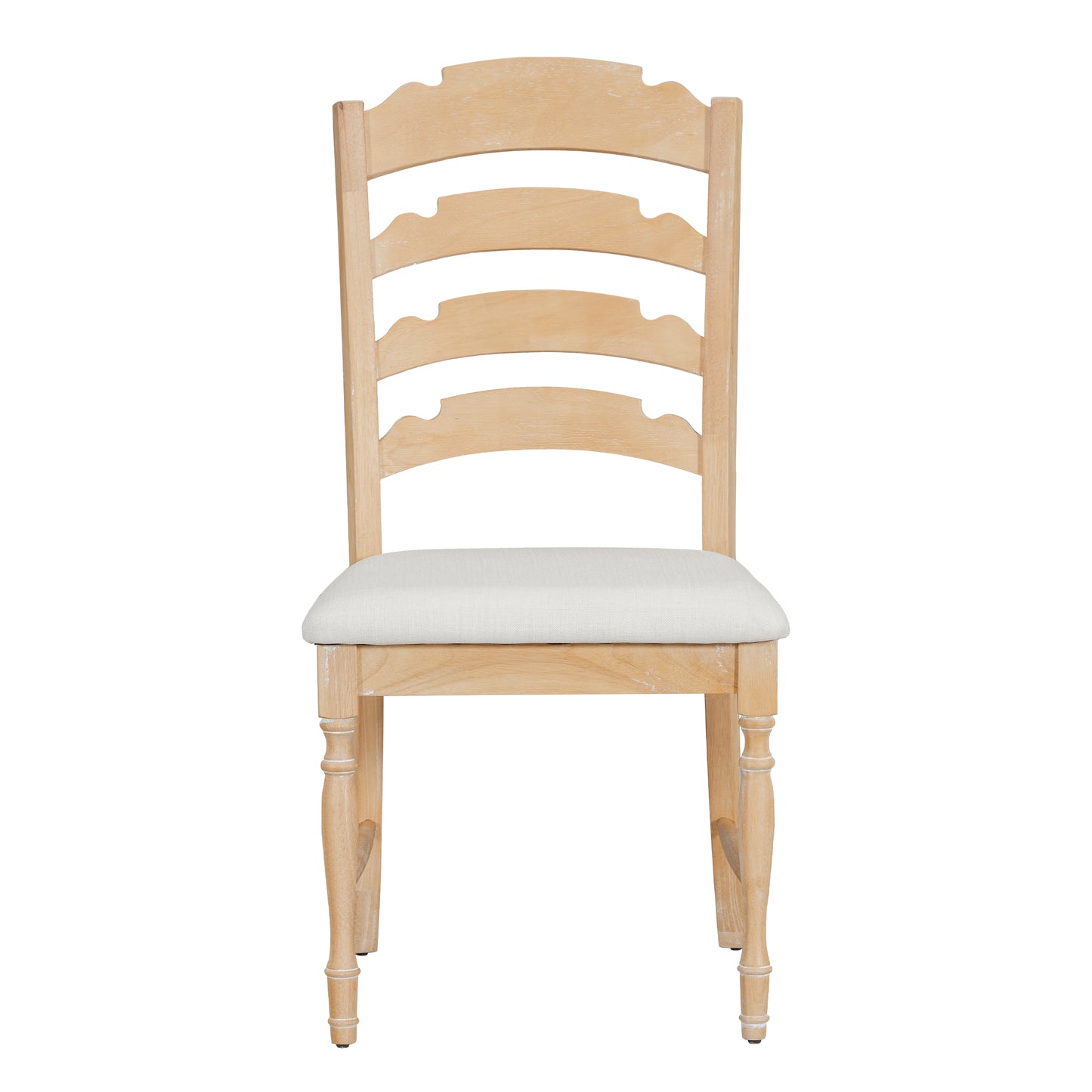 Light wood dining chair with ladder back and upholstered seat