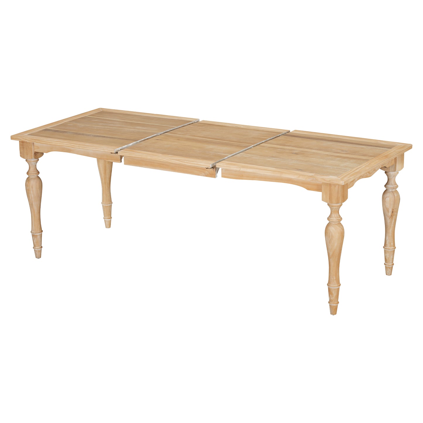 Light wood expandable dining table with turned legs