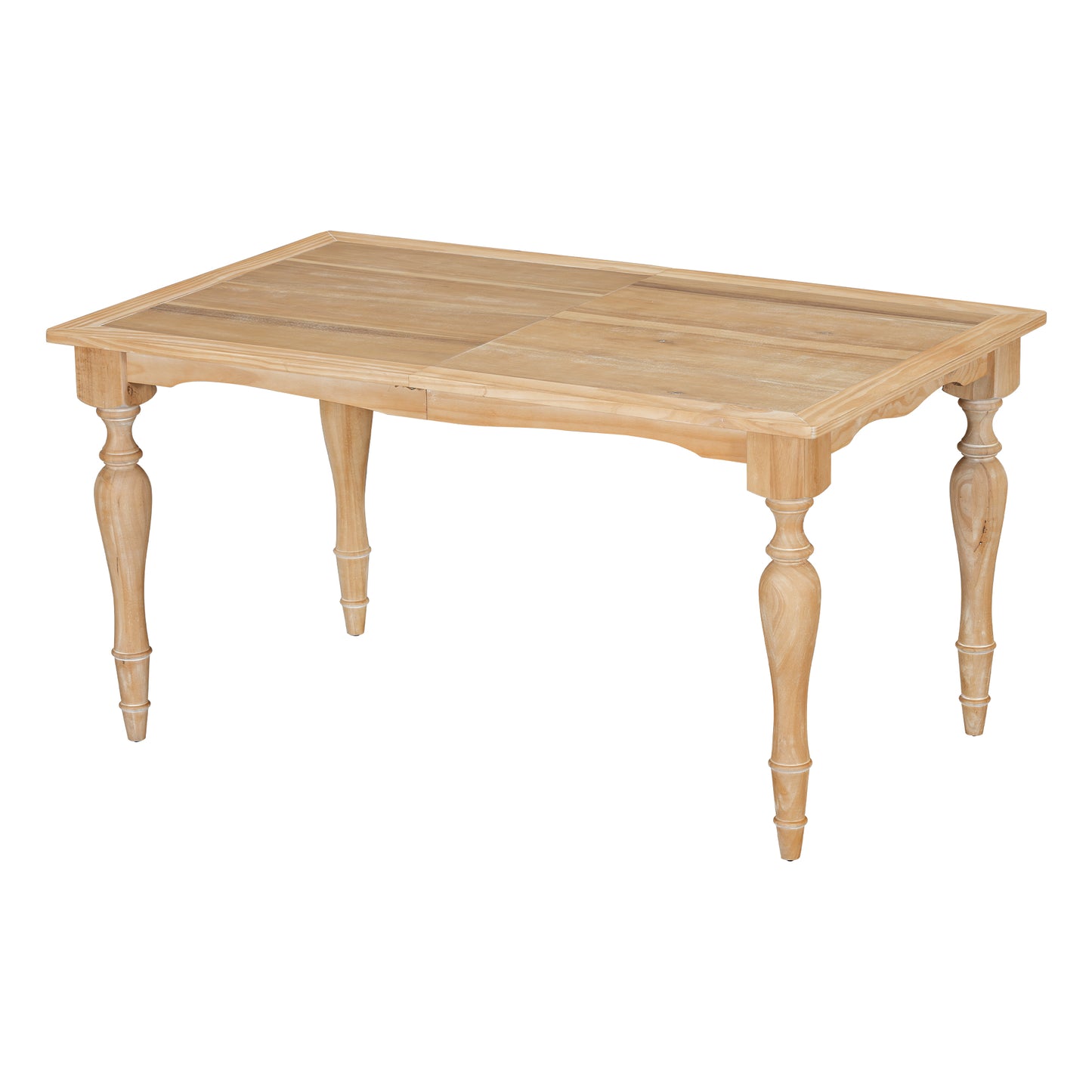 Wooden dining table with turned legs and a slatted top