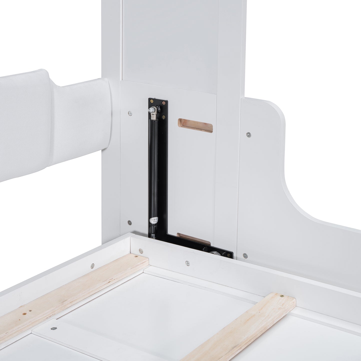 White upholstered headboard detail on modern bed frame