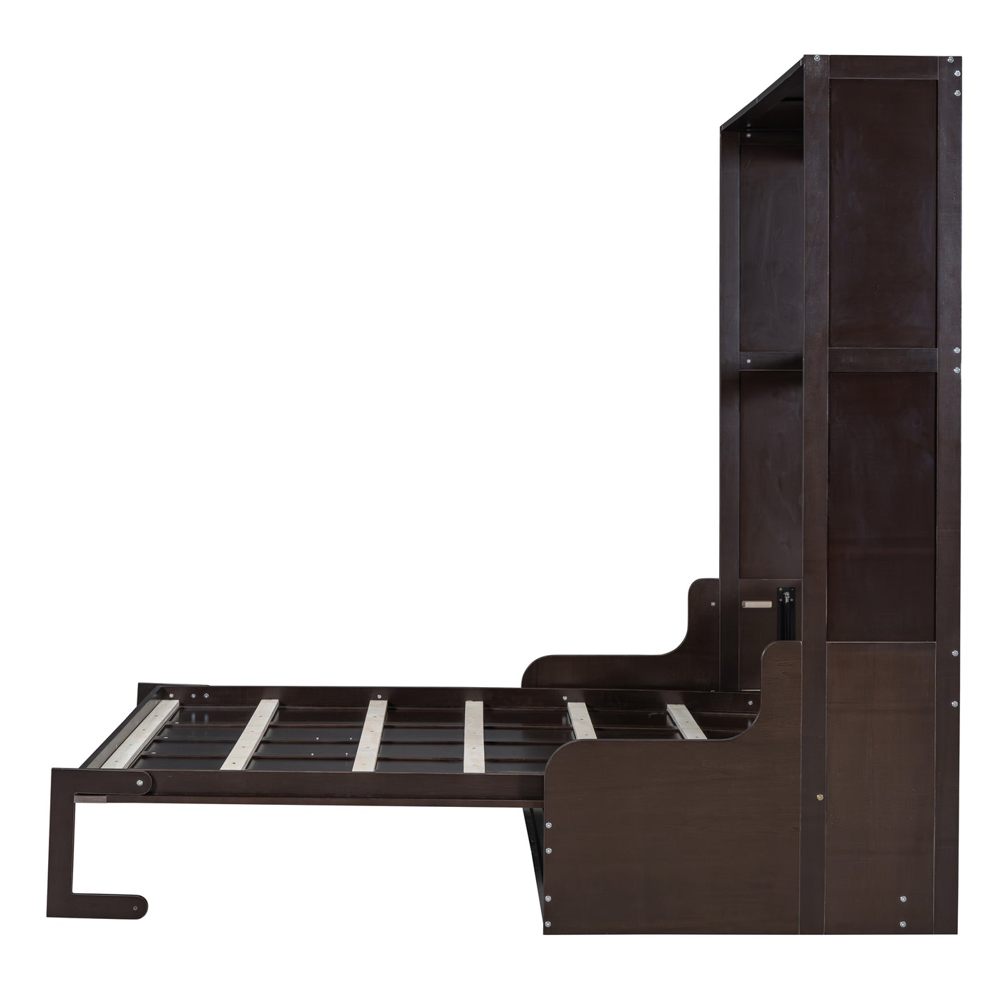 Dark brown murphy bed frame with extended mattress support