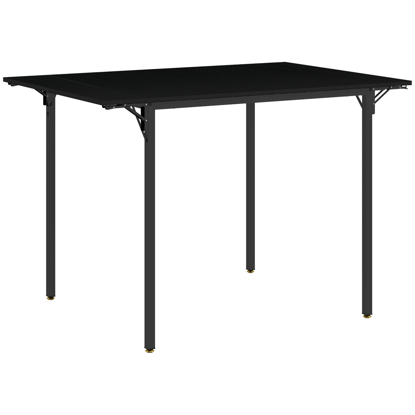 Black folding dining table with metal legs and textured tabletop