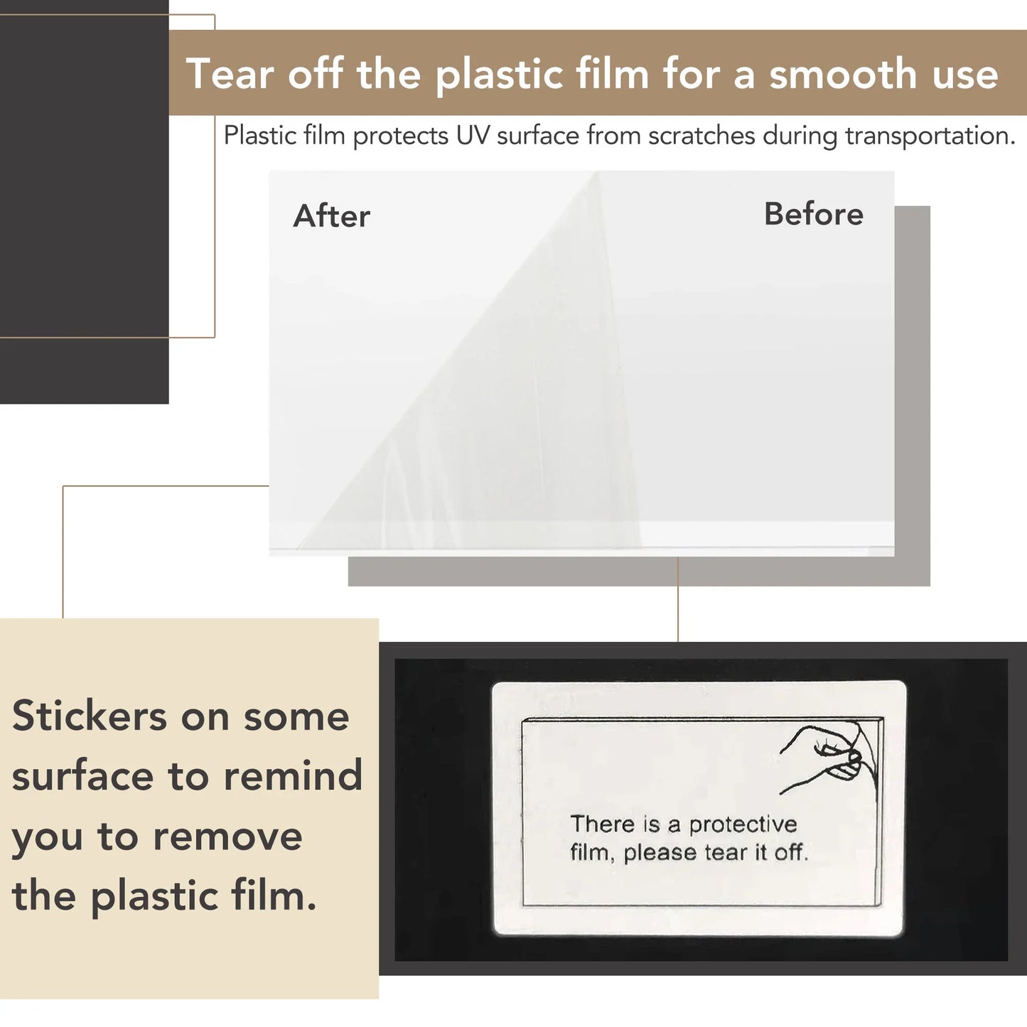Clear plastic film protector on smooth surface