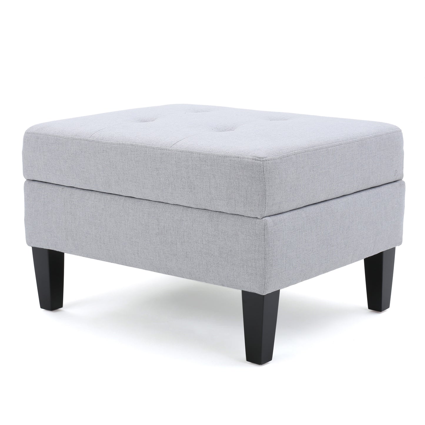 Tufted grey fabric ottoman with tapered black legs