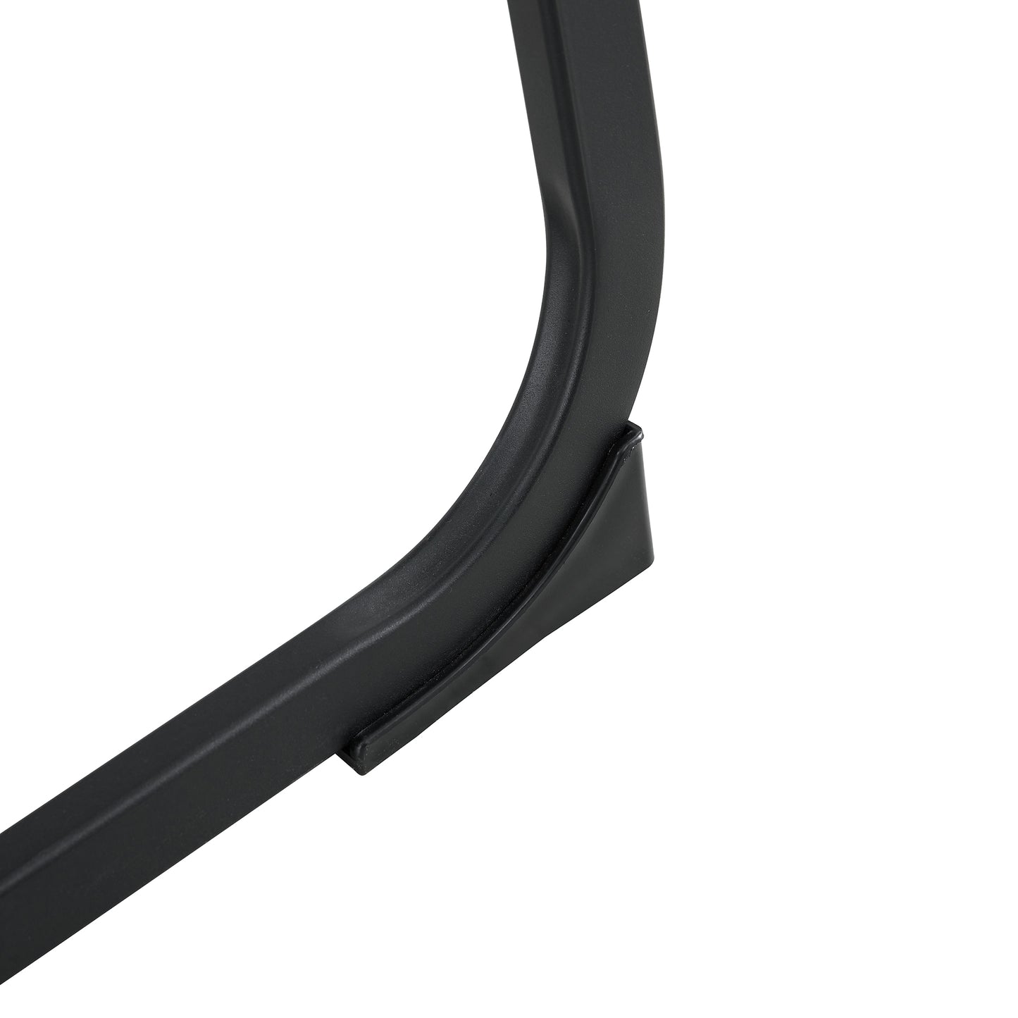 Black metal chair leg detail showing reinforced joint